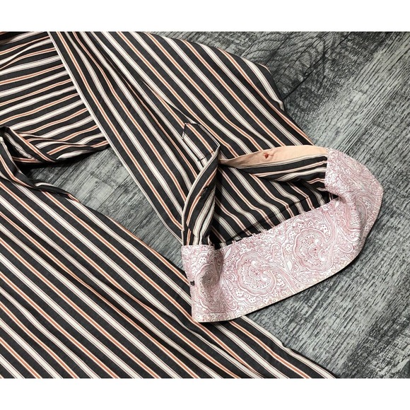 Banana Republic Sz XL Shirt French Cuffs Men’s Brown & Tan Stripes Button Up B1 - Picture 3 of 7